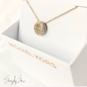 NWT authentic MK gold tone pave disc pendant